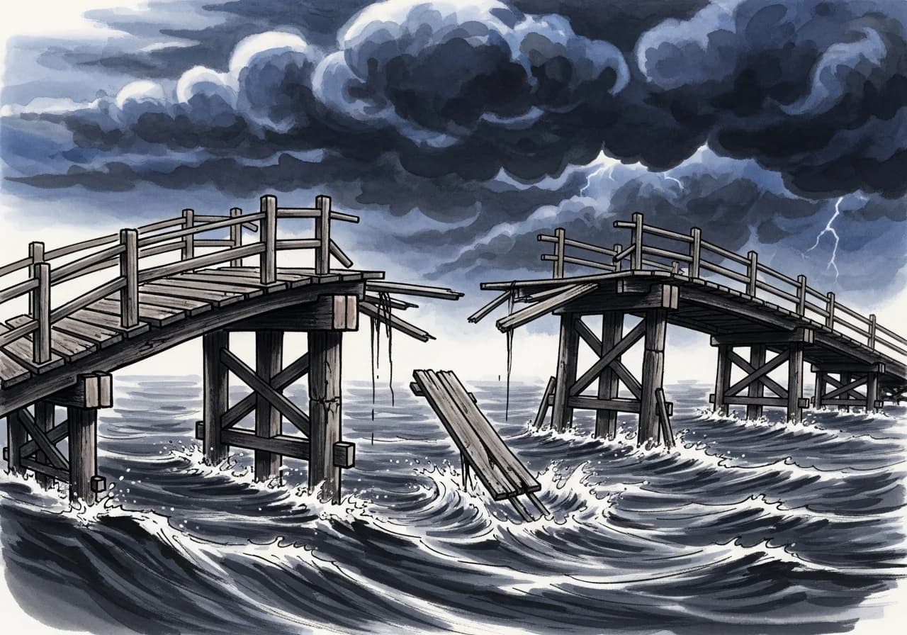 다리가 무너지거나 추락하는 꿈 — 위기 경고의 흉몽