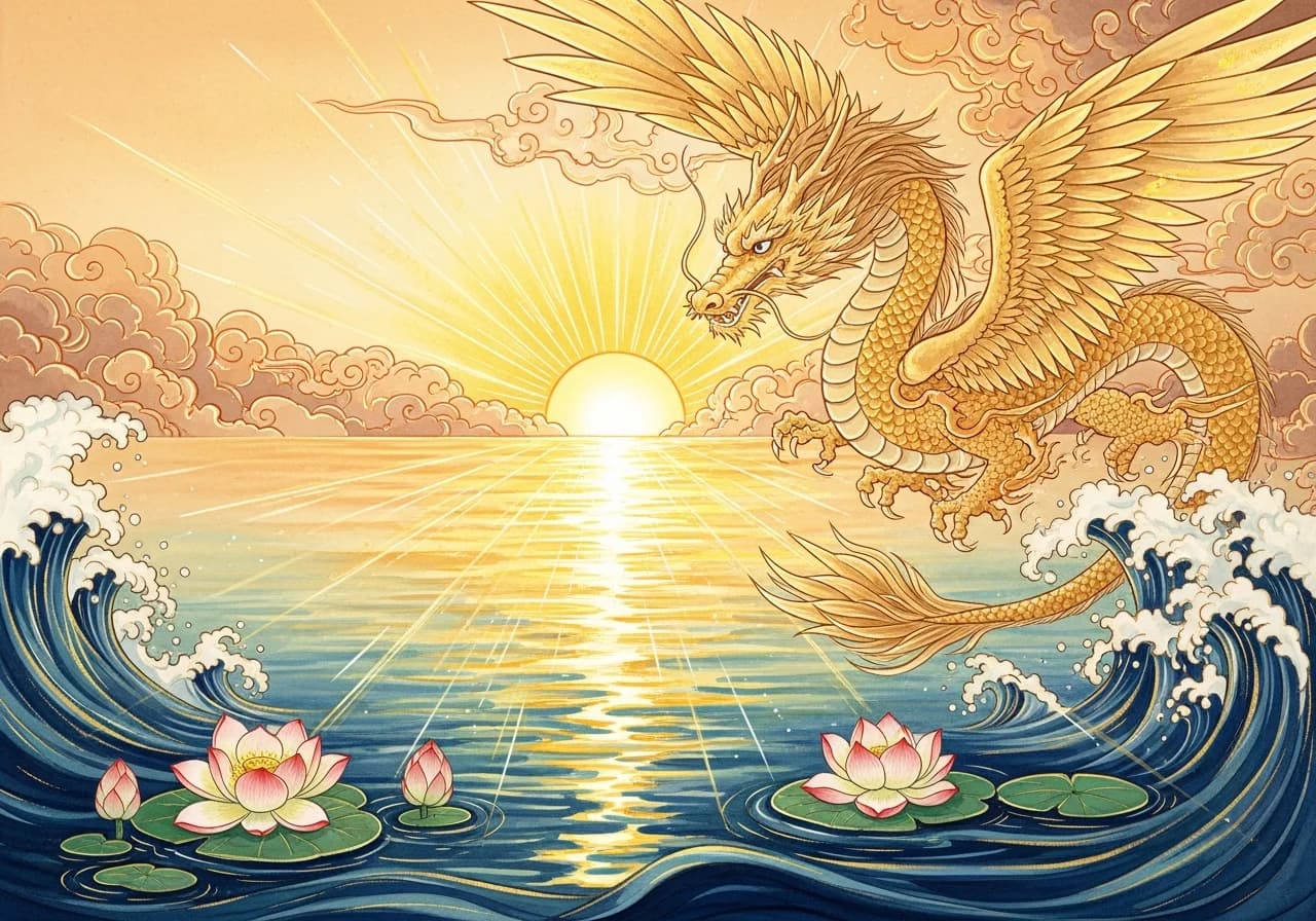 Auspicious Meaning — A Dragon Rising from Clear Water