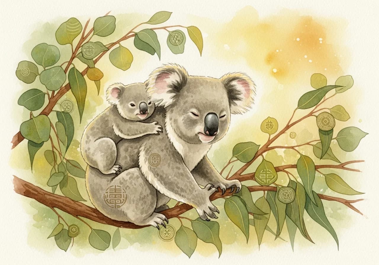 Auspicious: A Koala Coming to You or Eating Peacefully