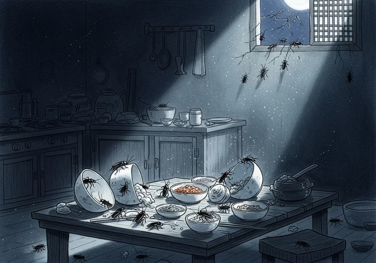 음식이나 이불 위에 바퀴벌레 떼 — 경고의 흉몽