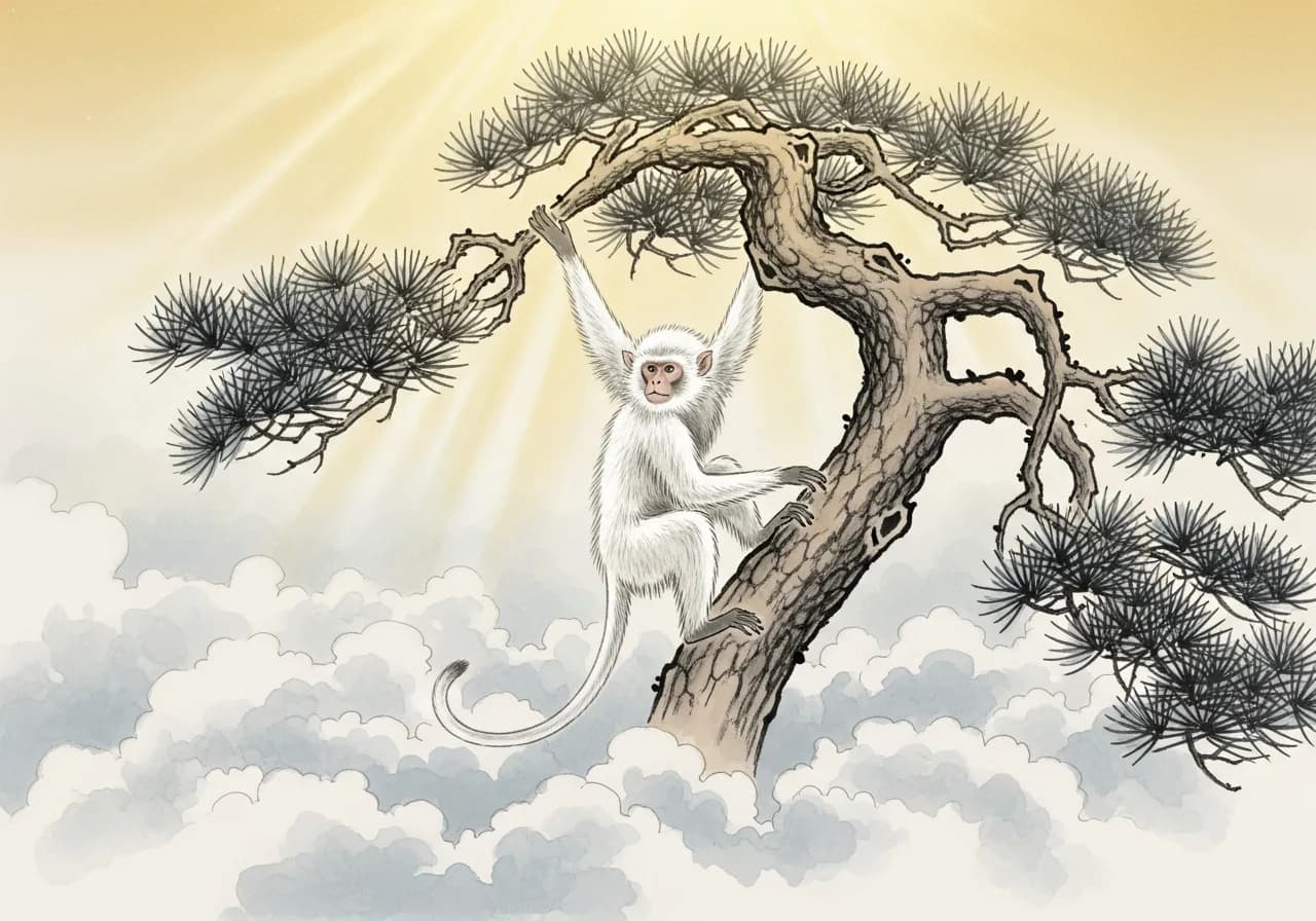 길몽 — 상승하는 원숭이, 지위와 성공의 예고